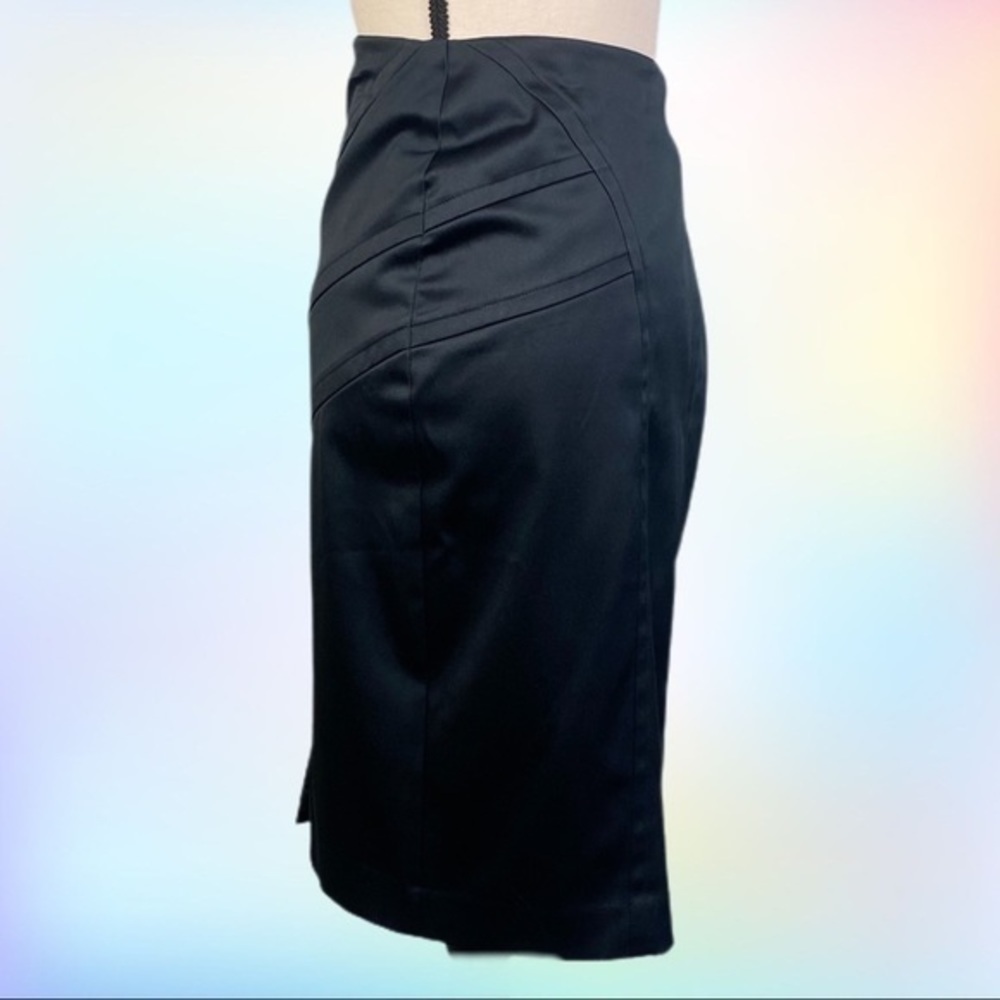 WAREHOUSE black satin straight skirt with decorative seams in size 12. EUC - Picture 4 of 13